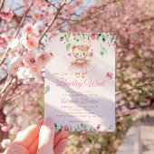 Boho Teddy Bear Pink Barly Wait Girl Baby shower Kaart