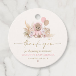 Boho Teddy Bear Pink Barly Wake Baby shower Bedankjes Labels