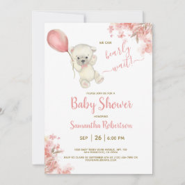 Boho Teddy Bear Pink Floral Balloon Baby shower Kaart