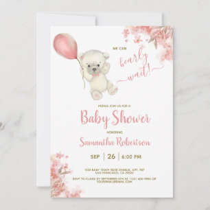 Boho Teddy Bear Pink Floral Balloon Baby shower Kaart