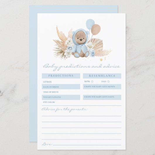 Boho Teddy Bear Predications and Advice Kaart Game (Voorkant / Achterkant)