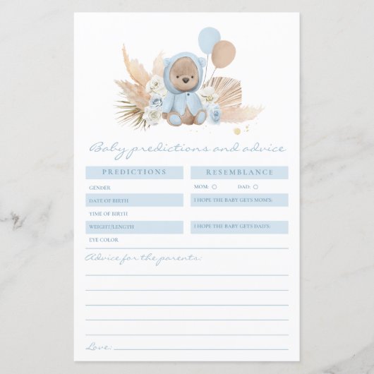 Boho Teddy Bear Predications and Advice Kaart Game (Voorkant)