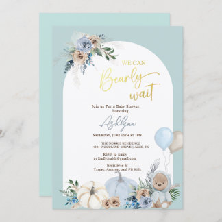 Boho Teddy Bear Pumpkin Boy Bearly Baby shower Kaart