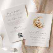 Boho Teddy Bear QR Code Baby shower Kaart