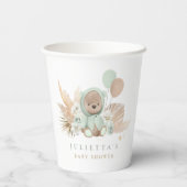 Boho Teddy Bear Sage Green Baby shower Party Papieren Bekers (Achterkant)