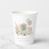 Boho Teddy Bear Sage Green Baby shower Party Papieren Bekers (Voorkant)