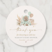 Boho Teddy Bear Sage Green Barly Wait Baby shower Bedankjes Labels (Voorkant)