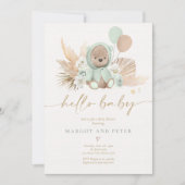 Boho Teddy Bear Sage Green Barly Wait Baby shower Kaart (Voorkant)
