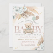 Boho Teddy Bear Sage Green Barly Wait Baby shower Kaart (Voorkant)