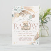 Boho Teddy Bear Sage Green Barly Wait Baby shower Kaart (Staand voorkant)