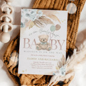 Boho Teddy Bear Sage Green Barly Wait Baby shower Kaart