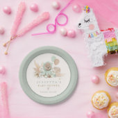 Boho Teddy Bear Sage Green Barly Wait Baby shower Papieren Bordje (Feest)