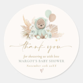 Boho Teddy Bear Sage Green Barly Wait Baby shower Ronde Sticker
