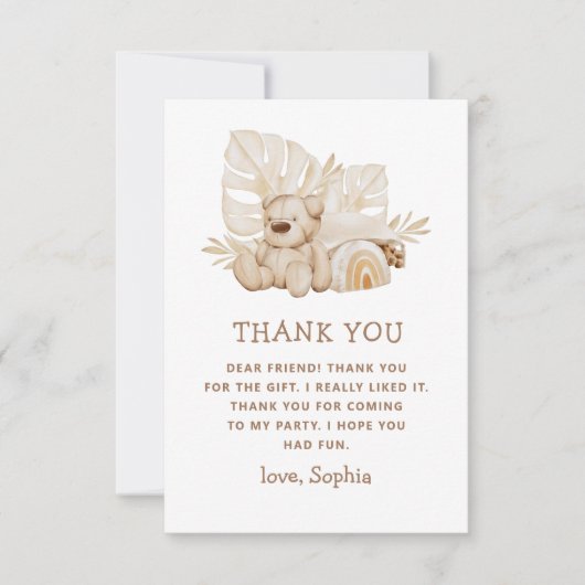 Boho Teddy Bear | Schattigee Soft Kids verjaardags Bedankkaart (Voorkant)