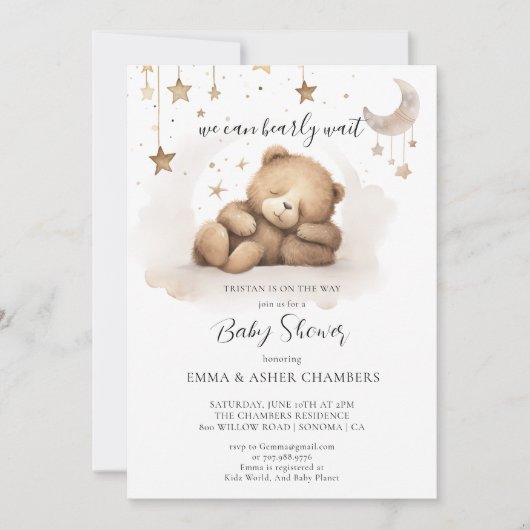 Boho Teddy Bear Stars Moon Baby shower Kaart (Voorkant)