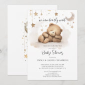 Boho Teddy Bear Stars Moon Baby shower Kaart (Voorkant / Achterkant)