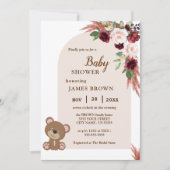 Boho Teddy Bear Stylist Baby shower Invitation Kaart (Voorkant)