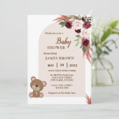 Boho Teddy Bear Stylist Baby shower Invitation Kaart (Staand voorkant)