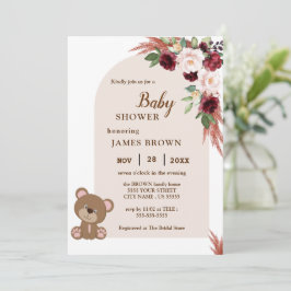 Boho Teddy Bear Stylist Baby shower Invitation Kaart