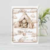  Boho Teddy Bear Theme Baby Shower Invitation Kaart (Staand voorkant)