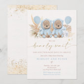 Boho Teddy Bear Twin Boys Barly Wait Baby shower Kaart (Voorkant / Achterkant)