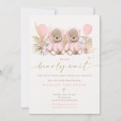 Boho Teddy Bear Twin Girls Barly Wait Baby shower Kaart (Voorkant)