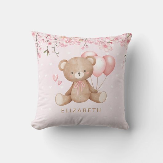 Boho Teddy Bear Waterverf Flowers gepersonaliseerd Kussen (Voorkant)