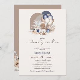 Boho Teddy Bear, we kunnen wachten - Baby shower Kaart