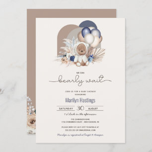 Boho Teddy Bear, we kunnen wachten - Baby shower Kaart