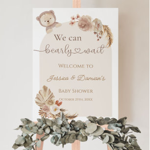 Boho Teddy Bear Welcome Baby shower Sign Poster