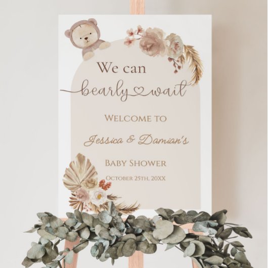 Boho Teddy Bear Welcome Baby shower Sign Poster