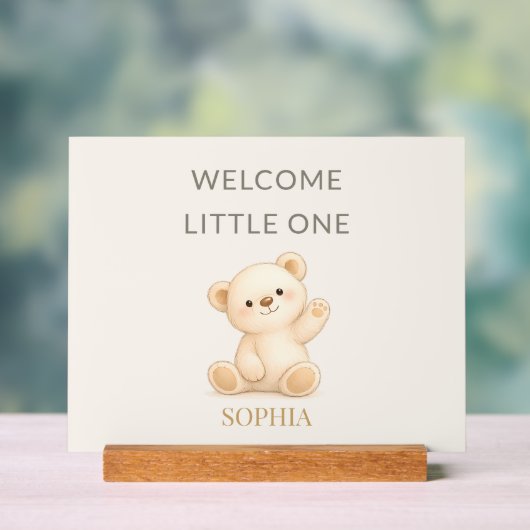Boho Teddy Bear “Welcome Little One” Personalized Acryl Bord (Neutraal)
