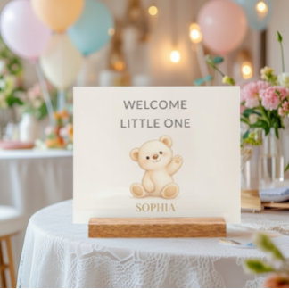 Boho Teddy Bear “Welcome Little One” Personalized Acryl Bord