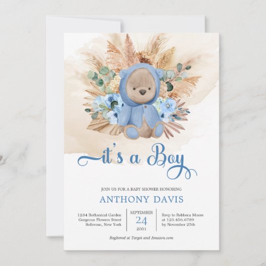 Boho Teddy draagt een sweatshirt met pampasgras Kaart (Voorkant)