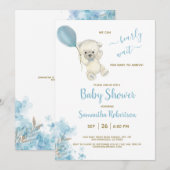 Boho Teddy Polar Beer Blue Balloon Baby shower Kaart (Voorkant / Achterkant)