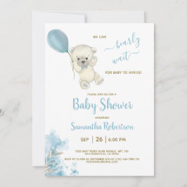 Boho Teddy Polar Beer Blue Balloon Baby shower Kaart