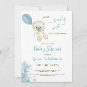 Boho Teddy Polar Beer Blue Balloon Baby shower Kaart