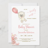 Boho Teddy Polar Beer Pink Ballon Baby shower Kaart (Voorkant)