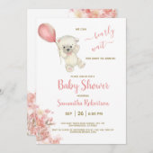 Boho Teddy Polar Beer Pink Ballon Baby shower Kaart (Voorkant / Achterkant)