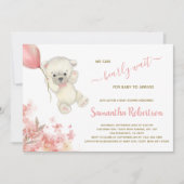 Boho Teddy Polar Beer Pink Pampa Grass Baby shower Kaart (Voorkant)