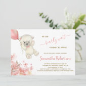 Boho Teddy Polar Beer Pink Pampa Grass Baby shower Kaart (Staand voorkant)