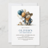 Boho Teddybeer 1e verjaardagsfeest uitnodiging (Voorkant)