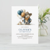 Boho Teddybeer 1e verjaardagsfeest uitnodiging (Staand voorkant)