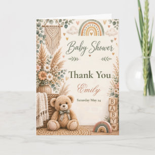 Boho Teddybeer Baby Shower Bedankkaart