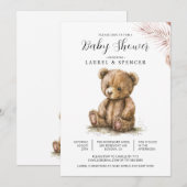Boho Teddybeer Baby Shower Kaart (Voorkant / Achterkant)