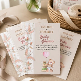 Boho Teddybeer Baby Shower Luier Raffle Informatiekaartje
