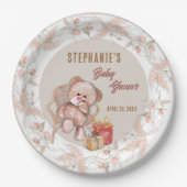 Boho Teddybeer Baby Shower Papieren Bordje (Voorkant)