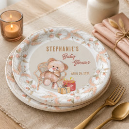 Boho Teddybeer Baby Shower Papieren Bordje