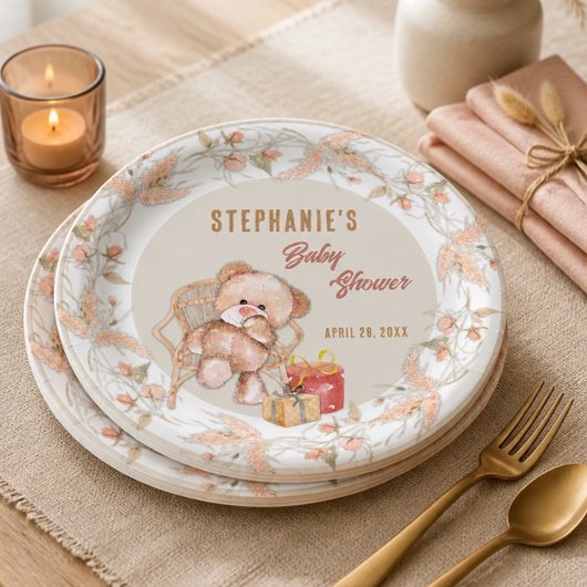 Boho Teddybeer Baby Shower Papieren Bordje