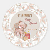 Boho Teddybeer Baby Shower Ronde Sticker (Voorkant)